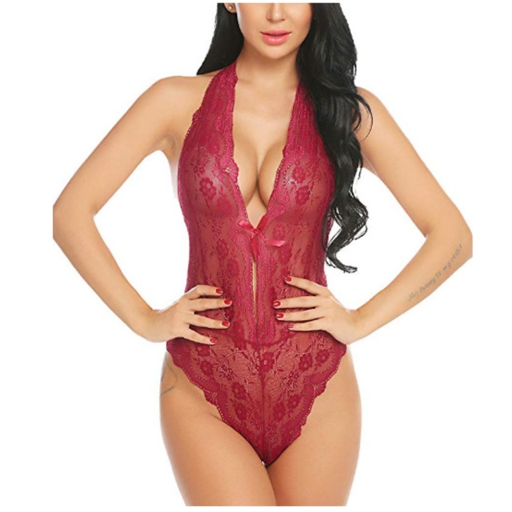 Sexy Lace Teddy Bodysuit Backless Halter Lingerie
